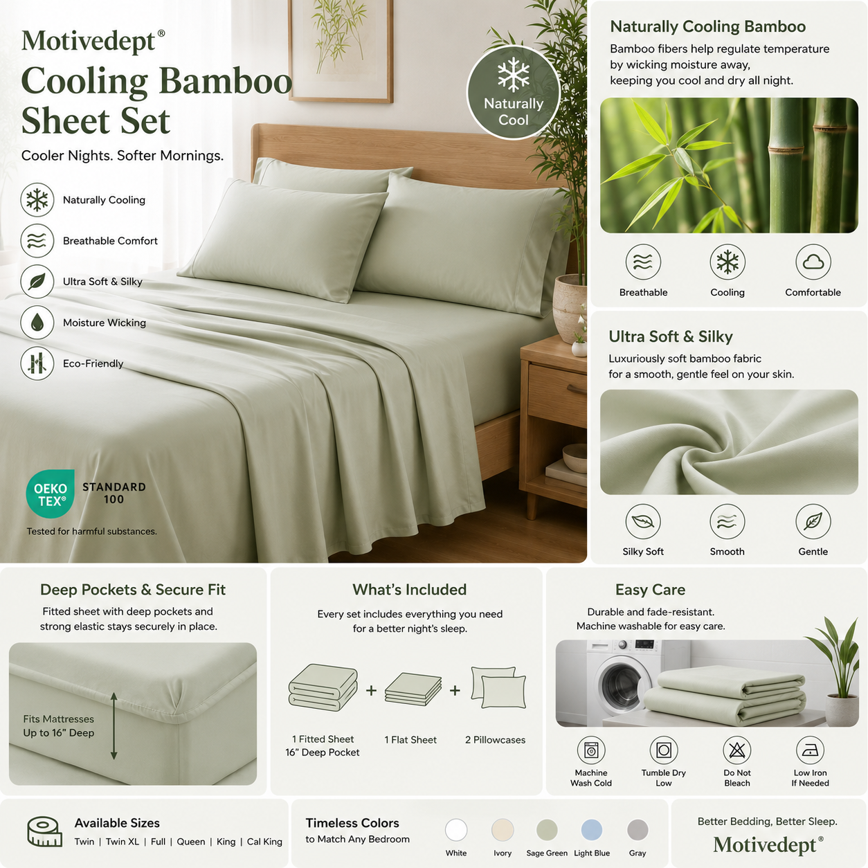 Motivedept® Cooling Bamboo Sheet Set