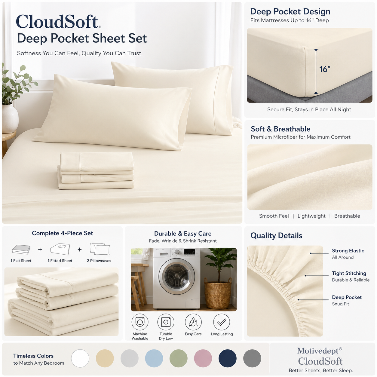 Motivedept® CloudSoft Deep Pocket Sheet Set