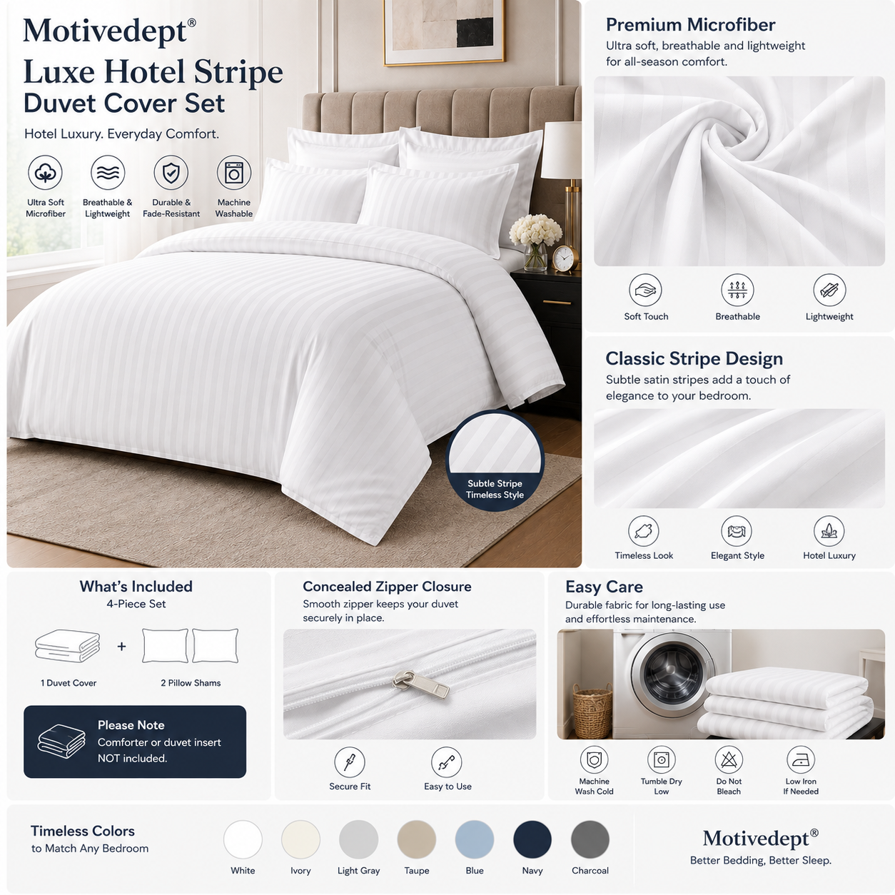 Motivedept® Luxe Hotel Stripe Duvet Cover Set