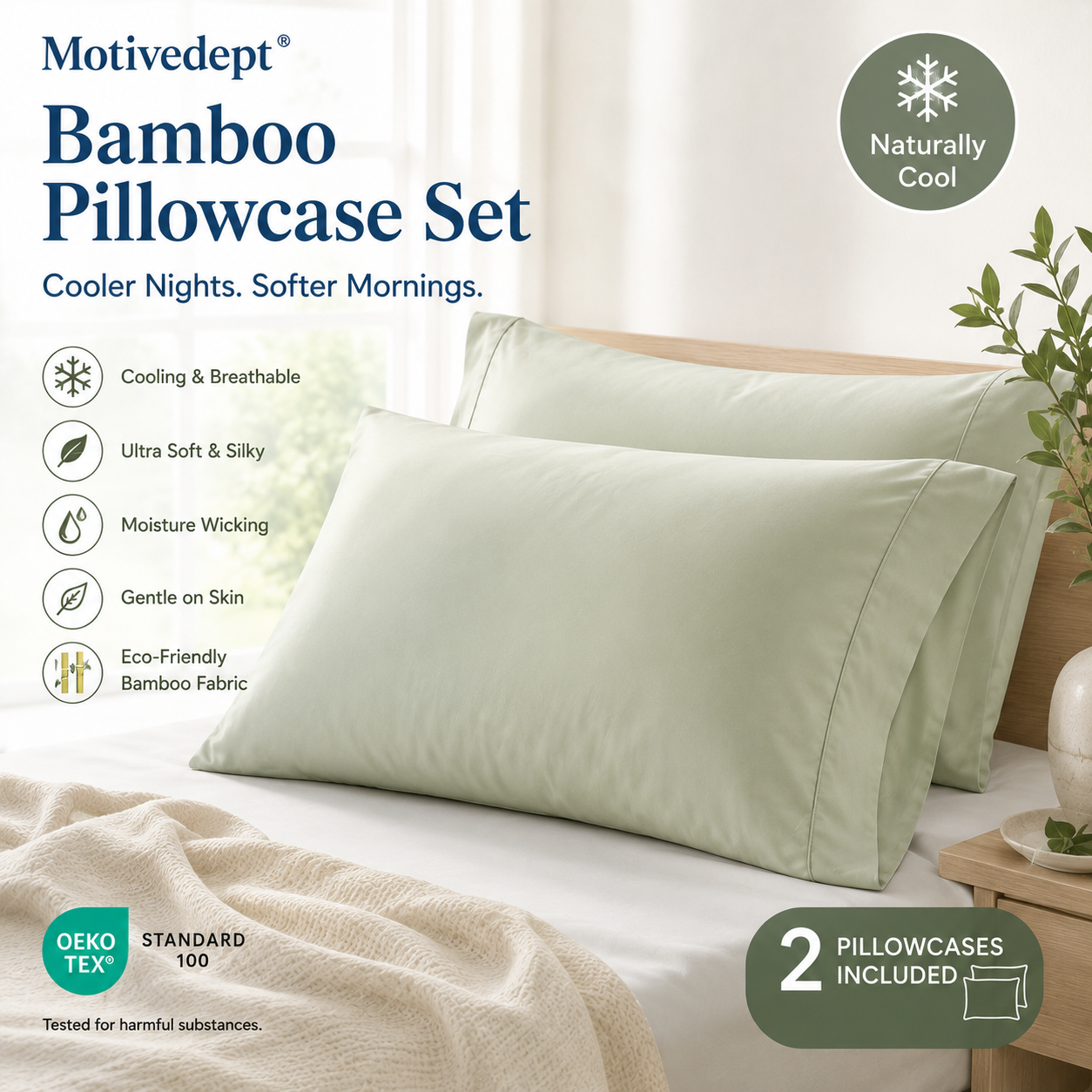 Motivedept® Bamboo Pillowcase Set