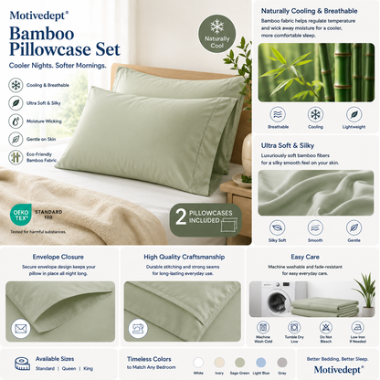 Motivedept® Bamboo Pillowcase Set