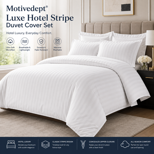 Motivedept® Luxe Hotel Stripe Duvet Cover Set