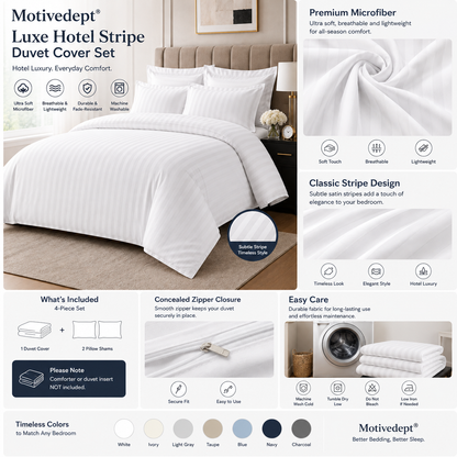 Motivedept® Luxe Hotel Stripe Duvet Cover Set
