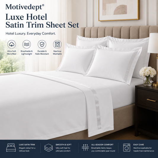 Motivedept® Luxe Hotel Satin Trim Sheet Set