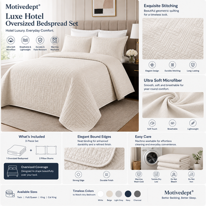 Motivedept® Luxe Hotel Oversized Bedspread Set