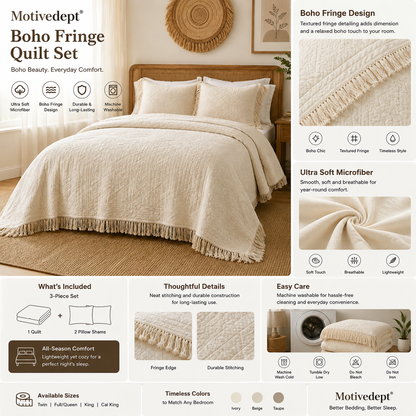 Motivedept® Boho Fringe Quilt Set
