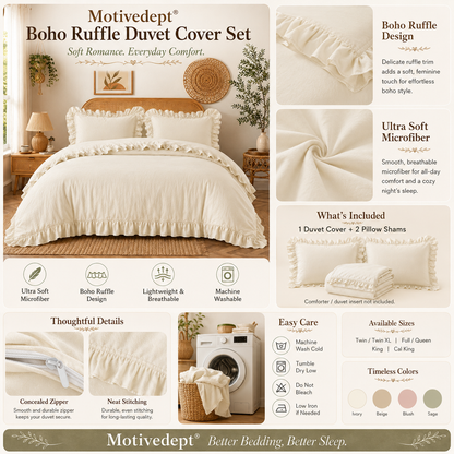 Motivedept® Boho Ruffle Duvet Cover Set